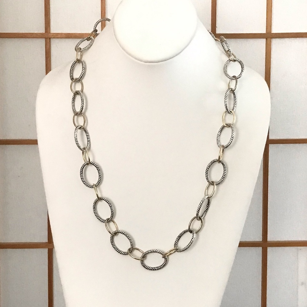 Silver Tone Circle Link Necklace - image 1